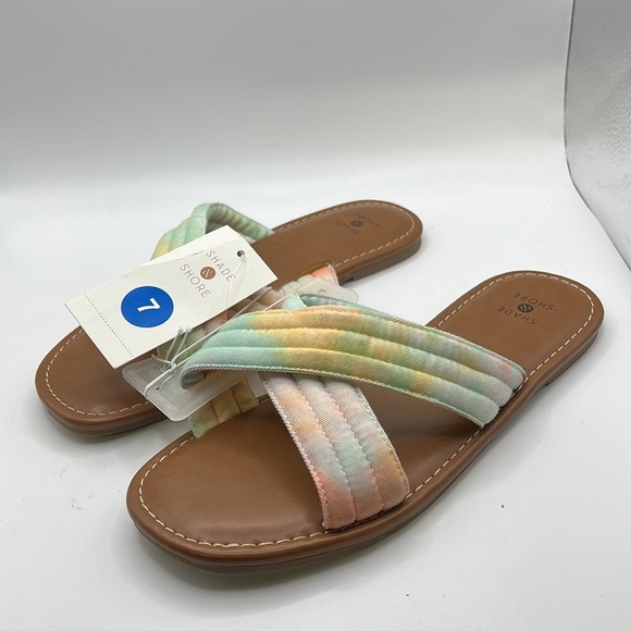 NWT Shade & Shore Slip On Sandals Colorful Tie Dye Rainbow Pink Green Womens 7 - Picture 5 of 12